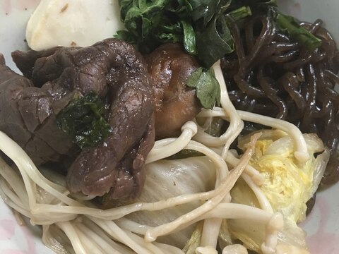 牛肉と菊菜と糸こんにゃくのすき焼き風煮(^ ^)